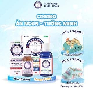Bộ Đôi Cho Bé Ăn Ngon Thông Minh - Men Vi Sinh 10 Chủng BioAmicus lọ 10mL & BioAmicus Omega-3 DHA lọ 30mL