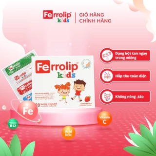 Ferrolip Kids Sắt Sinh Học Dạng Bột Hấp Thu Toàn Diện Vị Dâu Thơm Ngon Hộp 20 Gói