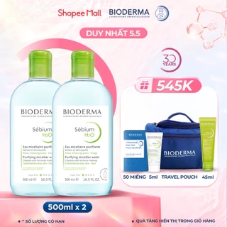 Bộ đôi nước tẩy trang Micellar cho da đầu mụn Bioderma Sebium H2O - 500mlx2