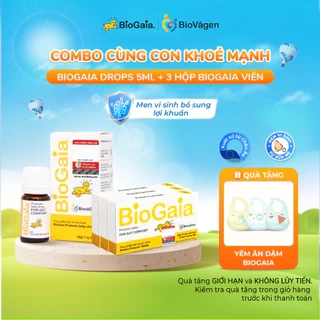Combo cùng con khỏe mạnh gồm 1 lọ men vi sinh BioGaia Protectis Drops và 3 hộp men vi sinh BioGaia dạng viên