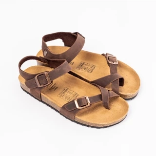 Dép Sandal Da Bò Nam Đế Trấu Quai Da Bò Thật Xỏ Ngón Chính Hãng Bioline - D14