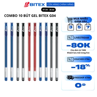 Combo 10 Bút gel Bitex mực xanh, đen, tím, đỏ G04