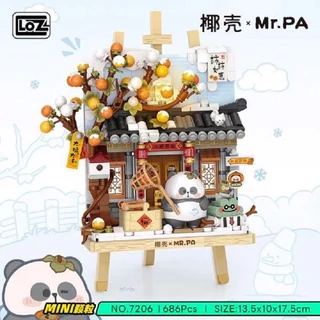 Bộ lắp ráp mô hình bức tranh mùa hè, bí mật gấu trúc, chủ đề Halloween LOZ mini