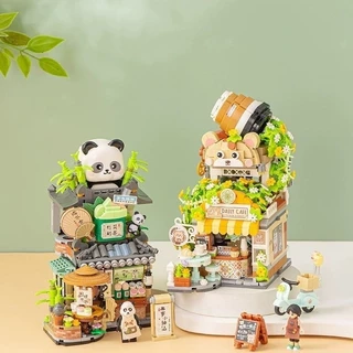 Bộ lắp ráp LOZ mini mô hình nhà Gấu Trúc sáng tạo