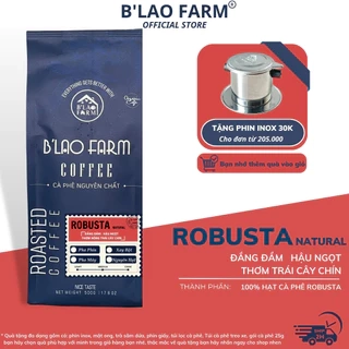 Cà phê ROBUSTA NATURAL rang mộc nguyên chất B'Lao Farm coffee đặc sản vị đắng đầm thơm trái cây chín hậu ngọt túi zip.