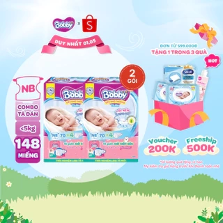 Combo 2 tã dán sơ sinh Bobby NB70/S54/M46 mới- Lõi nén cotton-soft 3mm