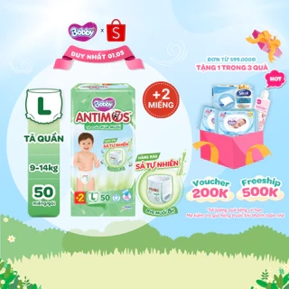 Tã Quần Xua Muỗi Bobby Antimos – Hàng rào Sả tự nhiên Bye Muỗi 8H - M52/L50+2/XL48+4/XXL46+6