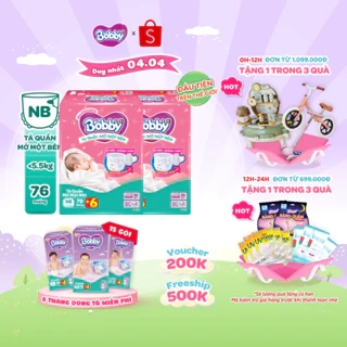[TẶNG MIẾNG] Combo 2 gói tã quần mở một bên Bobby dành cho bé sơ sinh size NB70+6/NB-S74/ S80/ S-M62