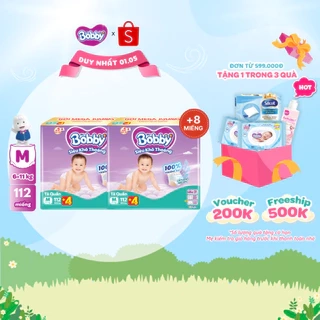 Combo 02 tã quần Bobby Siêu Khô Thoáng - 100% Thoáng Khí Mega Jumbo M112/L96/XL84/XXL76