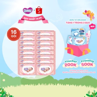 Thùng 16 Gói Khăn ướt Bobby Care hương thơm nhẹ nhàng 100 miếng/gói (Hồng)