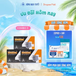 Combo 3 Hộp Khẩu trang Bông Bạch Tuyết 3 lớp trắng (50 cái/hộp)