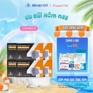 Combo 6 Hộp Khẩu trang Bông Bạch Tuyết than hoạt tính (50 cái/hộp)