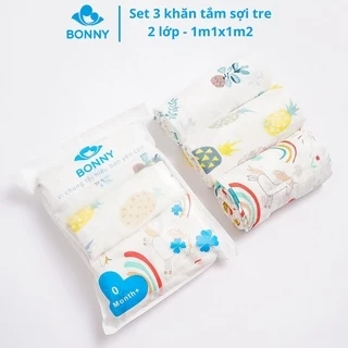 Bộ 3 Khăn Tắm BONNY Sợi Tre 1m1x1m2 Siêu Nhẹ, Mềm Mịn và Thấm Hút Tốt