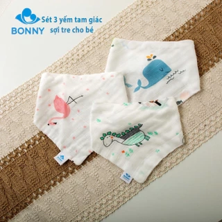 Set 3 Yếm Tam Giác BONNY Sợi Tre Mềm Cho Bé 0-5 Tuổi