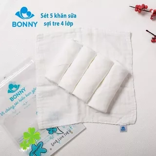 Set 5 Khăn Sữa BONNY 4 Lớp Sợi Tre Mềm Mịn Thấm Hút (KT: 28x28Cm)