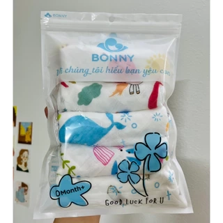Set 5 Khăn Sữa BONNY Họa Tiết Sợi Tre 4 Lớp Mềm Mịn,Thấm Hút Cho Bé Sơ Sinh(KT: 28x28 Cm)