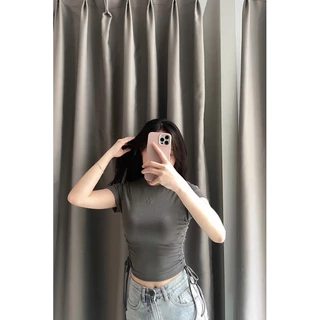 Áo Thun BOO Form Babytop Fit Rút dây thêu logo dáng ngắn chất liệu thun tăm co dãn