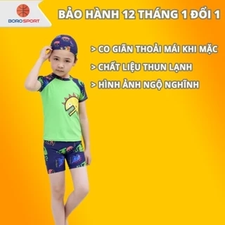 Đồ Bơi Trẻ Em Tặng Kèm Nón Bơi Vải Bộ Đồ Bơi Cho Bé Cao Từ 85cm Đến 125cm Khủng Long Xanh Cleacco DBTE BORO SPORT