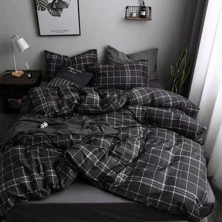 Bộ Chăn ga gối 4 món mẫu kẻ đen To Bo Decor chất liệu cotton poly