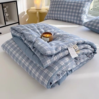 Chăn hè kẻ bông sơ đậu nành bodecor mền cotton đũi cao cấp kích thước 2mx2m3 chất thoáng mát bền màu, hàng nhập khẩu
