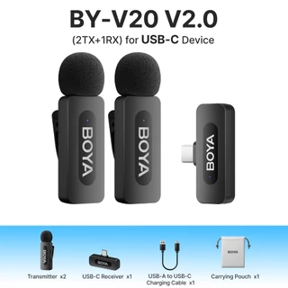 Micro Không Dây Thu Âm Cài Áo Boya V1 2.0 Lightning | Phạm Vi 100m | TX 9 Giờ | Kẹp Xoay 360 Độ (Đen)
