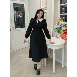 Đầm cổ polo phối trắng tay dài BIGSIZE (55kg đến 95kg) - 23YD93 - [BU Bigsize Young]
