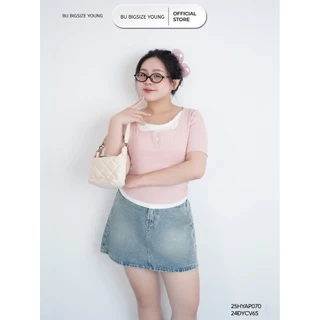 Áo thun cổ vuông bổ trụ phối 2 dây trắng BIGSIZE (55kg đến 95kg) – 25HYAP070 - [BU Bigsize Young]