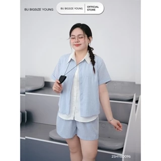 Set bộ áo sơ mi giả 2 lớp + quần short BIGSIZE (55kg đến 95kg) – 25HYBD096 - [BU Bigsize Young]