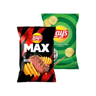 Combo 2 Gói Snack Lay’s Partypack - Lay’s Khoai Tây vị Tảo Biển 90g và Lay’s Max vị Bò Wagyu 75g