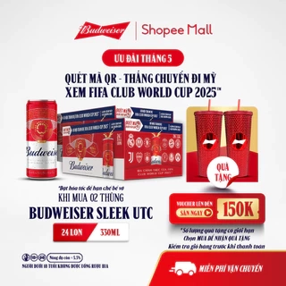 Combo 2 Thùng 24 Lon Bia Budweiser Sleek Can Chính Hãng (330ml/ lon) - Phiên Bản FIFA Club World Cup 2025