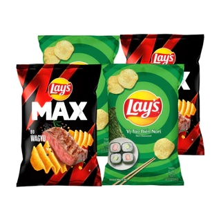 Combo 4 Gói Snack Lay’s Partypack - Lay’s Khoai Tây vị Tảo Biển 90g và Lay’s Max vị Bò Wagyu 75g