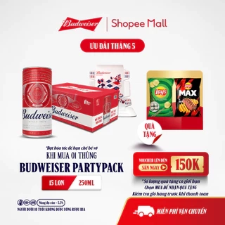 Thùng 15 Lon Bia Budweiser PartyPack Chính Hãng (250ml/lon)