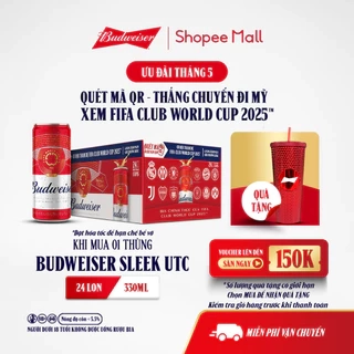 Thùng 24 Lon Bia Budweiser Sleek Can Chính Hãng (330ml/ lon) - Phiên Bản FIFA Club World Cup 2025