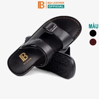 Dép nam quai ngang da bò Nappa cao cấp Bụi Leather E102, đế đúc nguyên khối khâu viền thủ công đi êm chân, BH 12 Tháng