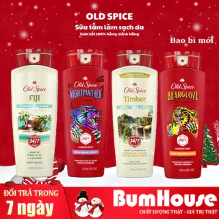 Sữa tắm Gel Nam Old Spice 473ml/532ml/650ml Timber Bearglove Fiji Wolfthorn Pure Sport Fresh Tắm gội 2in1 Made in USA
