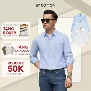 Áo Sơ Mi Nam By Cotton Cao Cấp Dài Tay Oxford Phối Sọc Multi Color 1124