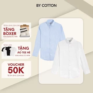 Áo Sơ Mi Nam Dài Tay By Cotton Cao Cấp Sơ Mi Công Sở Nam Cotton Phối Sọc Nhuyễn Xanh & Gân Trắng