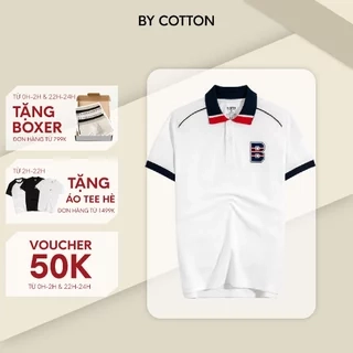 Áo Thun Polo Nam Cao Cấp Cool Pique Trắng Bo Cổ Xanh In B By Cotton