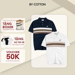 Áo Thun Polo Nam Cao Cấp Dệt Kim Trắng - Xanh Đen Sọc Ngực Thêu Ngựa - SS2 By Cotton