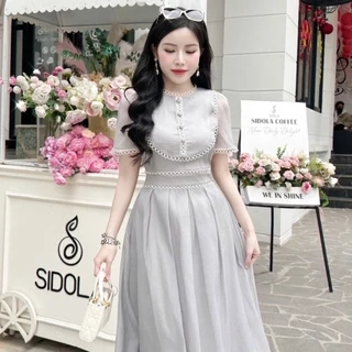 Đầm xòe dáng dài phối viền ren trắng thời trang sang trọng Callene (CC462)