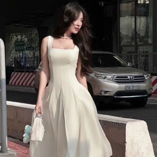 Đầm xòe dự tiệc cổ vuông dáng dài ráp 8 mảnh phối voan sang trọng Callene (L2617)