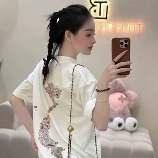 Áo thun phom rộng oversize màu trắng in hình Việt Nam Callene (L2692)