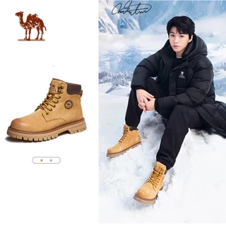 CAMEL CROWN Martin Boots Nam Thu Đông Plus Nhung Giày bốt màu vàng Giày đi làm ngoài trời