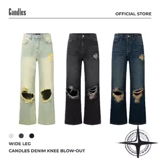 Quần Jeans Candles Denim Knee Blow-out Wide Leg Unisex