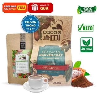 Bột cacao nguyên chất không đường CACAOMI Original chuẩn ăn kiêng Keto Eat Clean, ăn chay [80g/250g]