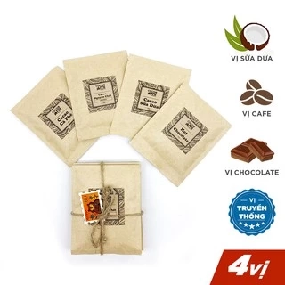 Set 4 gói dùng thử thức uống socola mix vị cafe, sữa dừa, chocolate, nguyên chất thơm ngon CACAOMI