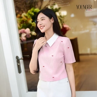 Áo sơ mi croptop nữ YOUNGER BY CARDINA chất liệu kẻ phối cổ trắng dáng ngắn 5YASC06