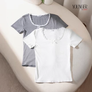 Áo thun nữ YOUNGER BY CARDINA chất liệu tăm hàn phối cổ trendy năng động 5YAFC02