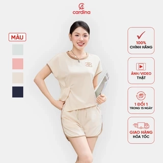 Đồ bộ nữ CARDINA chất liệu cotton thoáng mát hình in nổi bật kế hợp quần thô kẻ trẻ trung 4BCF02