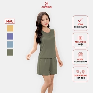 Đồ bộ nữ CARDINA chất tăm lạnh thiết kế áo sát nách cổ trụ quần đùi khỏe khoắn 4BFN05 5BFN05